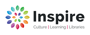 Inspire logo with a colourful circular leaf pattern and the text “Inspire” in bold, followed by “Culture | Learning | Libraries” in smaller font underneath.